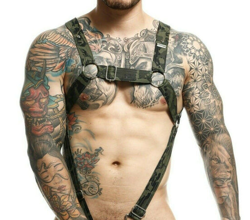 MOB DNGEON Harness Leather - Look Cross C - Ring Fetish Green Army DMBL07 - SexyMenUnderwear.com