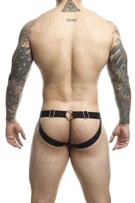 MOB DNGEON Jock Peek - a - Boo Steel Faux - Leather Jockstrap Green Army O/S DMBL04 4 - SexyMenUnderwear.com