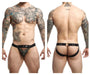 MOB DNGEON Jock Peek - a - Boo Steel Faux - Leather Jockstrap Green Army O/S DMBL04 4 - SexyMenUnderwear.com