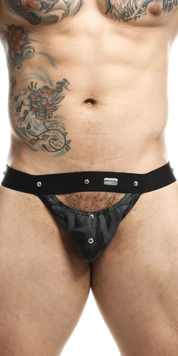 MOB DNGEON Jock Peek - a - Boo Steel Faux - Leather Jockstrap O/S Midnight DMBL04 4 - SexyMenUnderwear.com