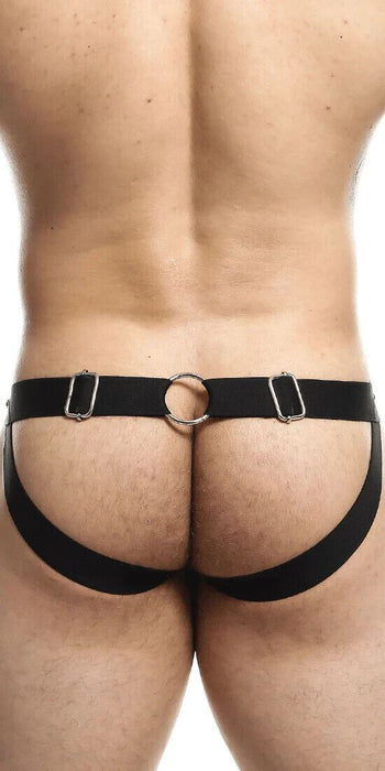 MOB DNGEON Jock Peek - a - Boo Steel Faux - Leather Jockstrap O/S Midnight DMBL04 4 - SexyMenUnderwear.com