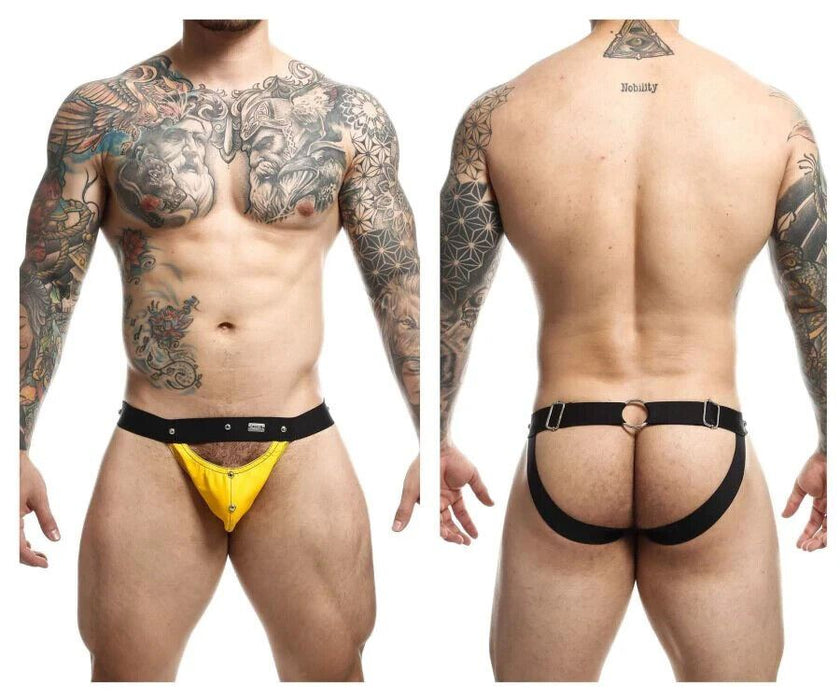 MOB DNGEON Jock Peek - a - Boo Steel Faux - Leather Jockstrap Yellow O/S DMBL04 4 - SexyMenUnderwear.com