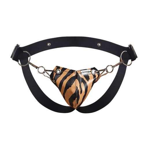 MOB DNGEON Jockstrap Eroticwear Faux Leather Snap - Jock One Size Tiger DMBL03 - SexyMenUnderwear.com