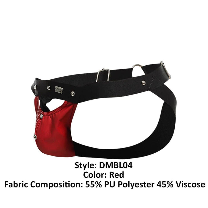 MOB DNGEON Jockstrap PeekaBoo Steel Faux - Leather Jock O/S Red DMBL04 4 - SexyMenUnderwear.com