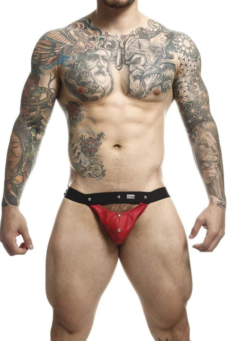 MOB DNGEON Jockstrap PeekaBoo Steel Faux - Leather Jock O/S Red DMBL04 4 - SexyMenUnderwear.com