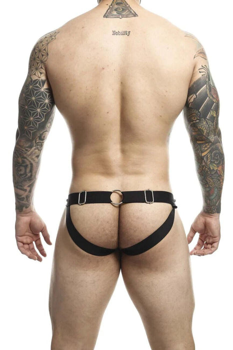 MOB DNGEON Jockstrap PeekaBoo Steel Faux - Leather Jock O/S Red DMBL04 4 - SexyMenUnderwear.com