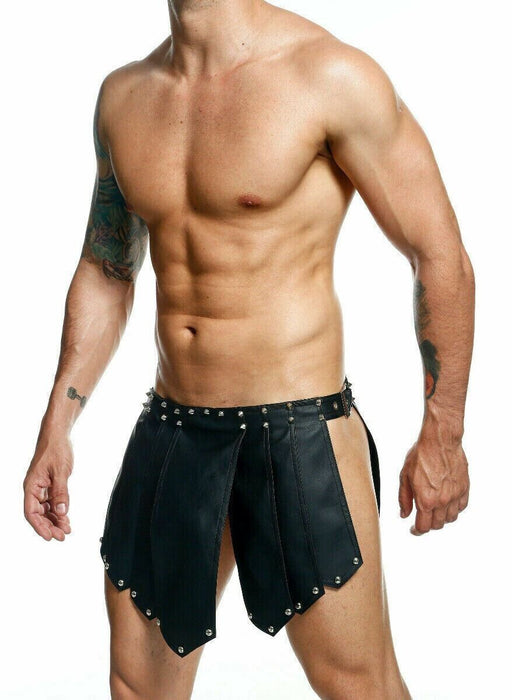 MOB DNGEON Skirt Eroticwear Mens Kilt Roman Skirts Total Black DMBL10 - SexyMenUnderwear.com