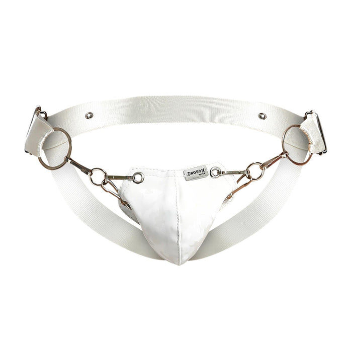 MOB DNGEON Snap - Jock Metal Ring Faux Leather Jockstrap White Camo O/S DMBL03 - SexyMenUnderwear.com