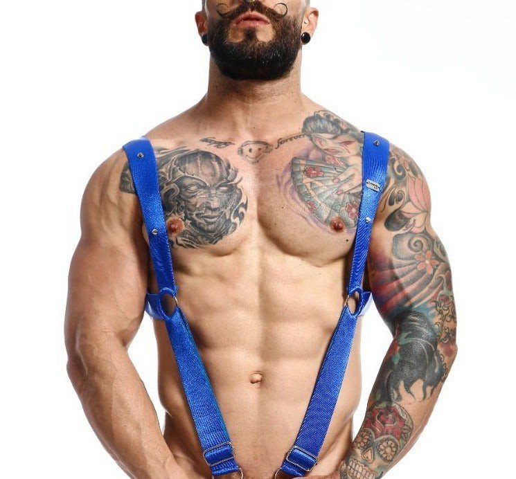 MOB DNGEON Straight Back Adjustable Harness One Size in Blue Mirror DMBL06 - SexyMenUnderwear.com