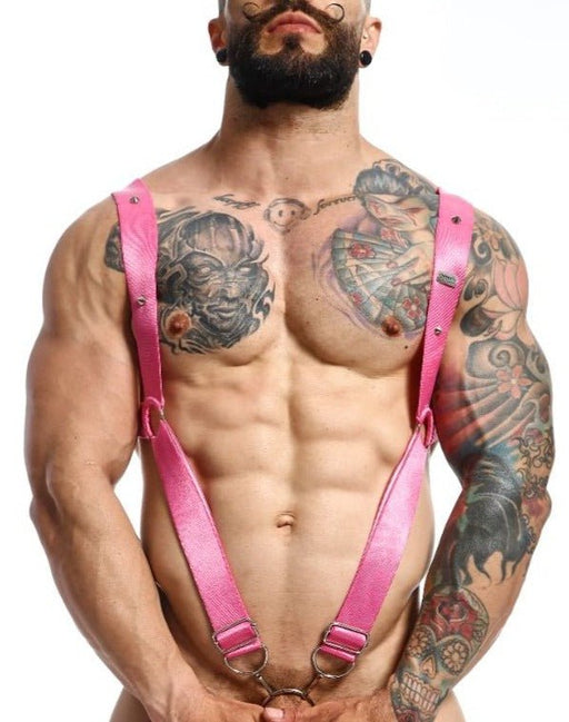 MOB DNGEON Straight Back Adjustable Harness One Size in Pink Mirror DMBL061