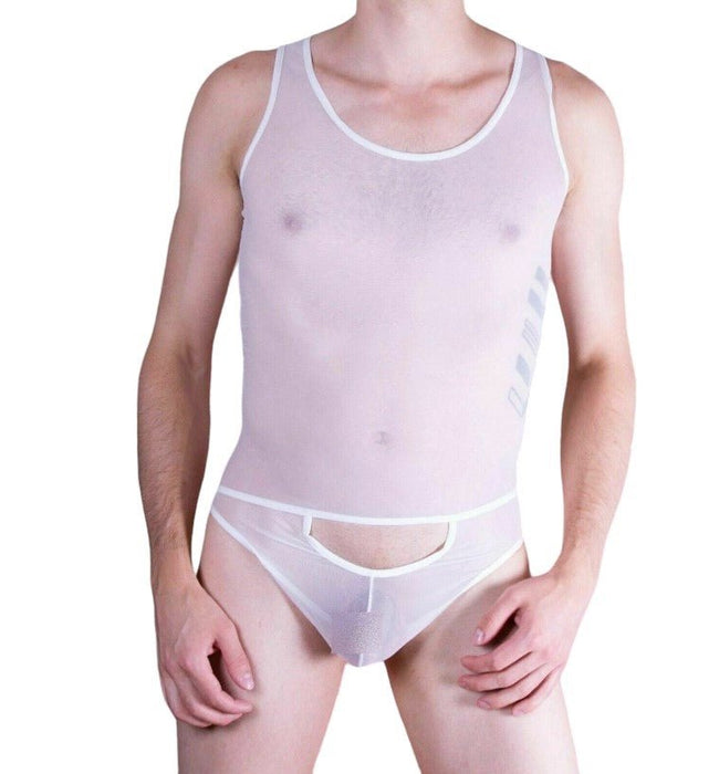 MOB Singlet Underwear Mesh Bodysuit String White MBL09 1 - SexyMenUnderwear.com