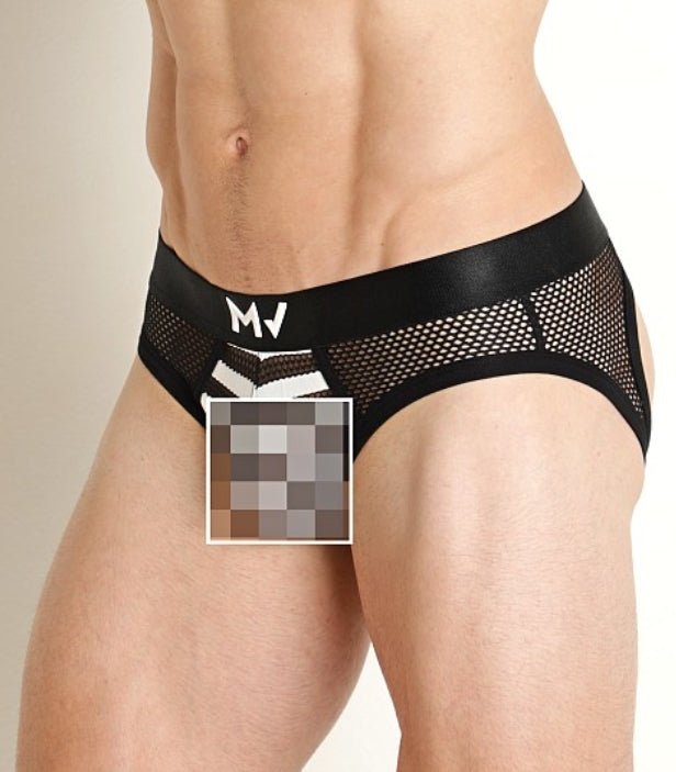 MODUS VIVENDI Backless Striped Through Bottomless Low - Rise Briefs Black 014131