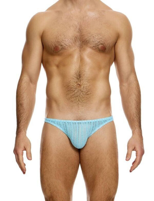 MODUS VIVENDI Bikini Brief Striped Crochet Low - Cut Briefs in Light Blue 07413 - SexyMenUnderwear.com