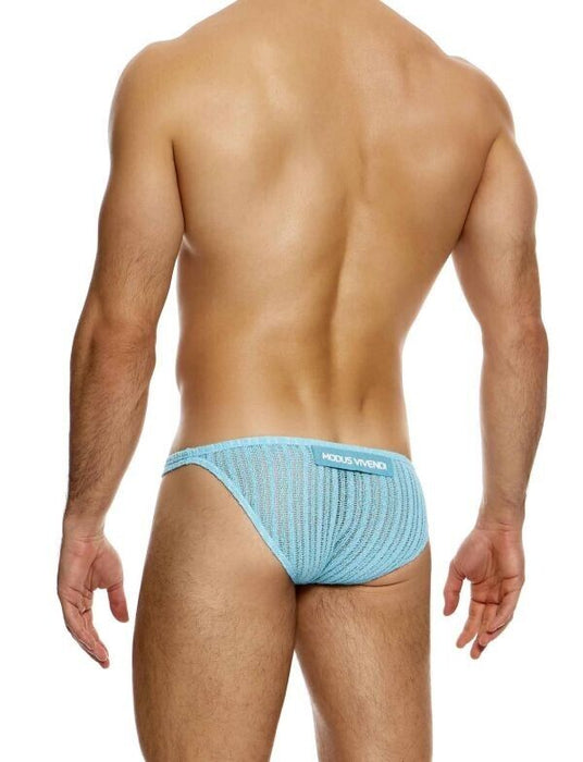 MODUS VIVENDI Bikini Brief Striped Crochet Low - Cut Briefs in Light Blue 07413 - SexyMenUnderwear.com