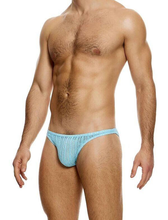 MODUS VIVENDI Bikini Brief Striped Crochet Low - Cut Briefs in Light Blue 07413 - SexyMenUnderwear.com