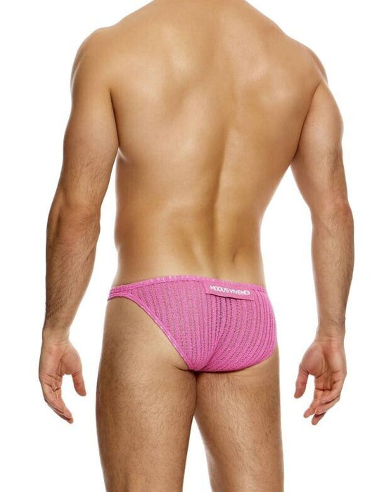 MODUS VIVENDI Bikini Brief Striped Crochet Low - Cut Briefs Pink 07413 - SexyMenUnderwear.com