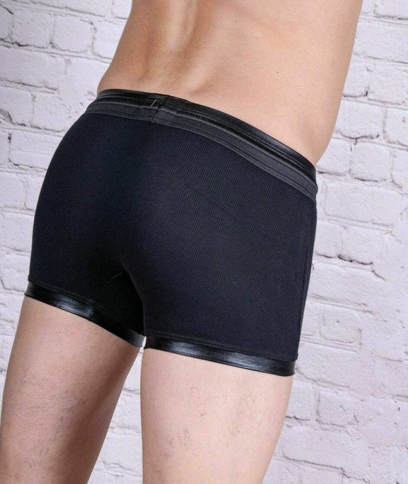 Modus Vivendi Boxer Military Leather Look Quality Ribbed Cotton Black 08521 93B - SexyMenUnderwear.com