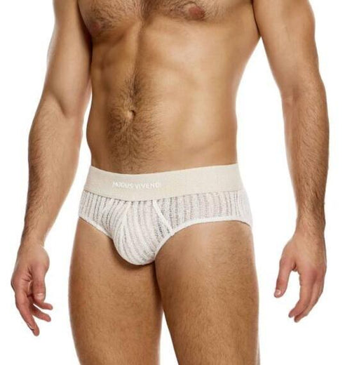 MODUS VIVENDI Briefs Striped Crochet Classic Brief Stretch Knitted Natural 07414 - SexyMenUnderwear.com