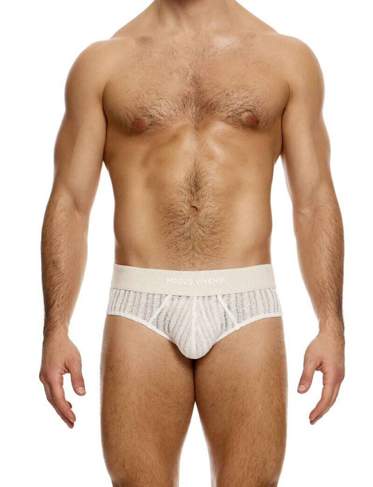 MODUS VIVENDI Briefs Striped Crochet Classic Brief Stretch Knitted Natural 07414 - SexyMenUnderwear.com