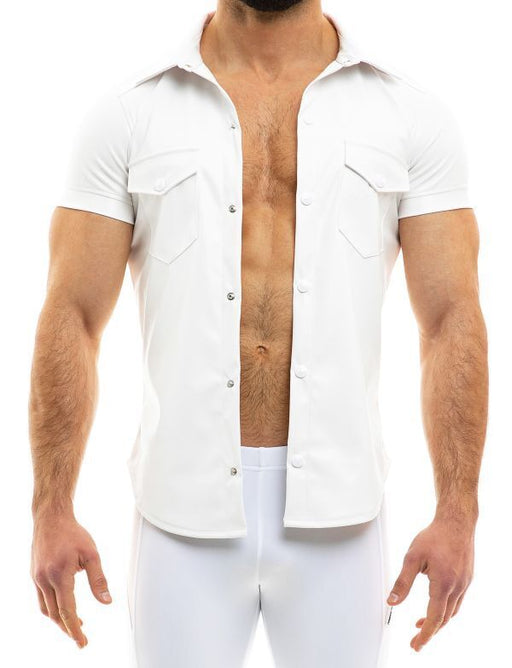 Modus Vivendi Chemise Vegan Leather Muscle Shirt Press Stud Buttons White 20541 B50B1