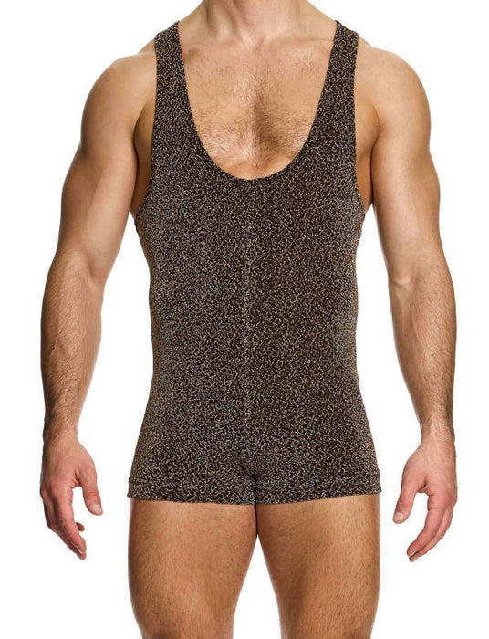 Modus Vivendi Crackled Bodysuit Jacquard Brown Metallic Yarns 25381 B97 - SexyMenUnderwear.com