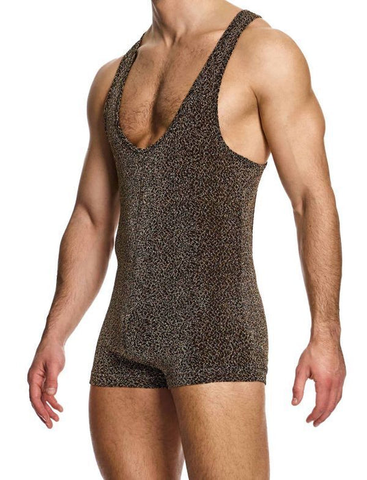 Modus Vivendi Crackled Bodysuit Jacquard Brown Metallic Yarns 25381 B97 - SexyMenUnderwear.com