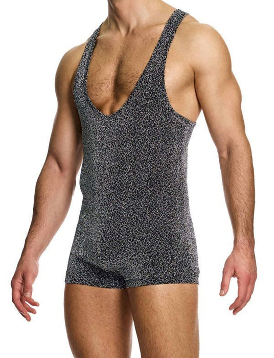 Modus Vivendi Crackled Bodysuit Jacquard Metallic Yarns Grey 25381 B97 - SexyMenUnderwear.com