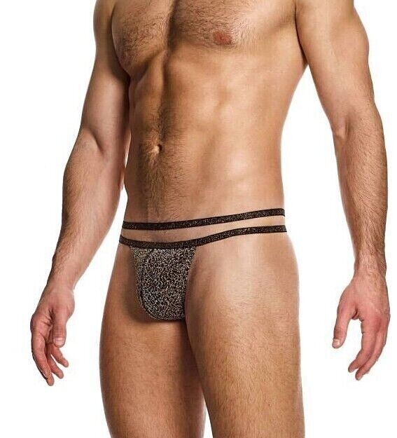 MODUS VIVENDI Crackled Thong Double Lurex Metallic Yarns Brown 25311 B82 - SexyMenUnderwear.com