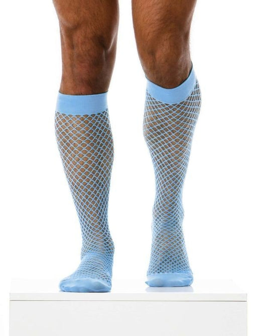 MODUS VIVENDI Fishnet Socks Knee Length Romance Sheer Light Blue XS1821 B622