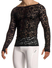 Modus Vivendi Floral Lace Longsleeves Shirt Sheer Knitted Black 04151 B1022