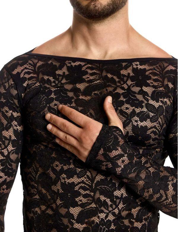 Modus Vivendi Floral Lace Longsleeves Shirt Sheer Knitted Black 04151 B1024