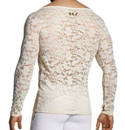 Modus Vivendi Floral Lace Longsleeves Shirt Sheer Knitted Ivory 04151 B1021
