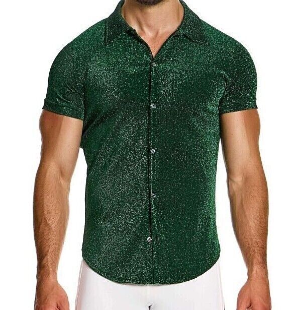 MODUS VIVENDI Glitter Shirt Slim Fit Green Lurex Yarns 26341 B88 - SexyMenUnderwear.com