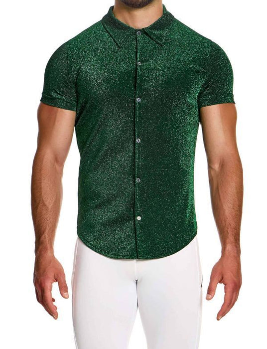 MODUS VIVENDI Glitter Shirt Slim Fit Green Lurex Yarns 26341 B88 - SexyMenUnderwear.com