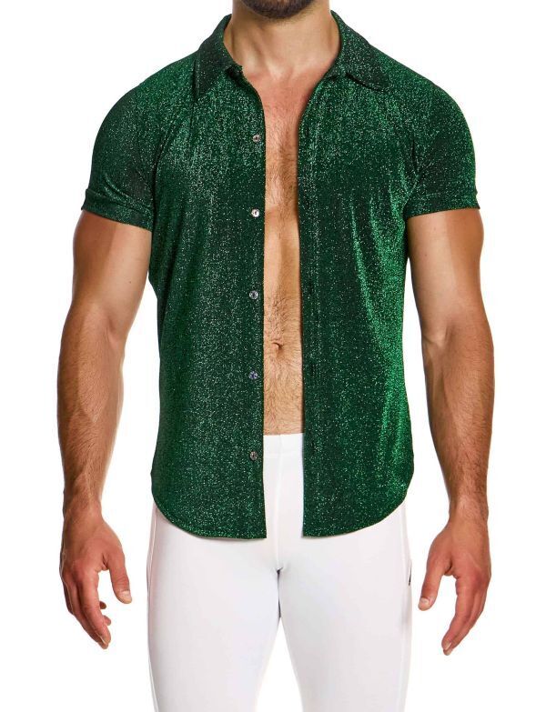 MODUS VIVENDI Glitter Shirt Slim Fit Green Lurex Yarns 26341 B884