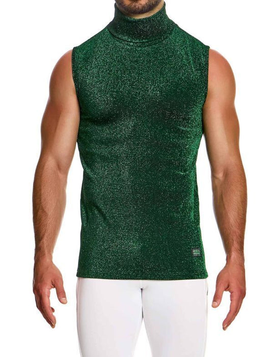 MODUS VIVENDI Glitter Sleeveless Slim Fit Roll Neck Green Lurex Yarns 26331 B88 - SexyMenUnderwear.com