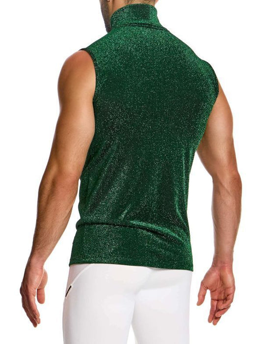 MODUS VIVENDI Glitter Sleeveless Slim Fit Roll Neck Green Lurex Yarns 26331 B88 - SexyMenUnderwear.com