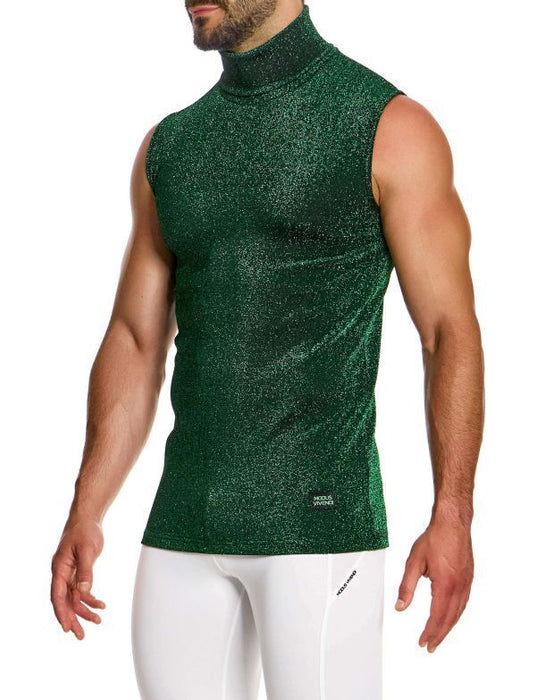 MODUS VIVENDI Glitter Sleeveless Slim Fit Roll Neck Green Lurex Yarns 26331 B88 - SexyMenUnderwear.com