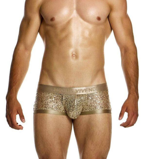 MODUS VIVENDI Harem Boxer Slim Fit Trunk Shiny Jacquards Sequins Gold 19421 - SexyMenUnderwear.com