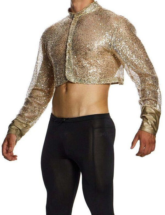 MODUS VIVENDI Harem Cardigan Polished Crop Top Boxy Fit Sequins Gold 19451 B58 - SexyMenUnderwear.com