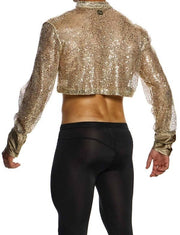 MODUS VIVENDI Harem Cardigan Polished Crop Top Boxy Fit Sequins Gold 19451 B583