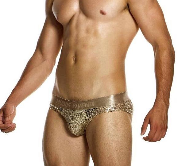 MODUS VIVENDI Harem Classic Brief Slim Fit Shiny Jacquards Sequins Gold 19414 - SexyMenUnderwear.com