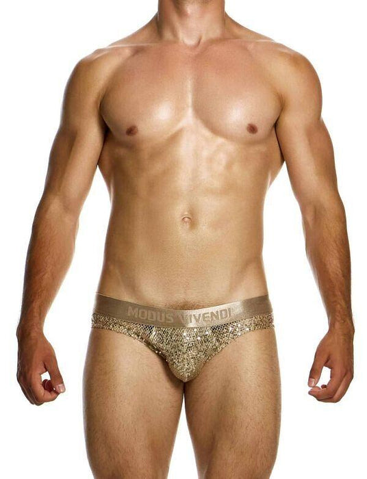 MODUS VIVENDI Harem Classic Brief Slim Fit Shiny Jacquards Sequins Gold 19414 - SexyMenUnderwear.com