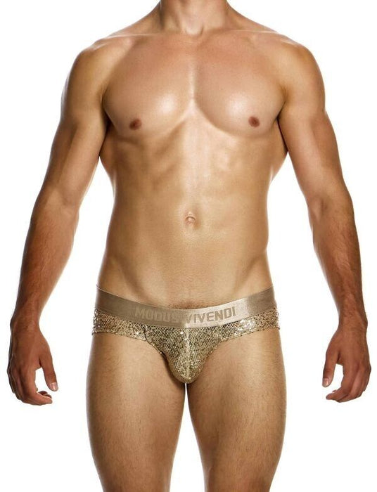 MODUS VIVENDI Harem Jockstrap Slim Fit Shiny Jacquards Sequins Gold Jock 19412 - SexyMenUnderwear.com