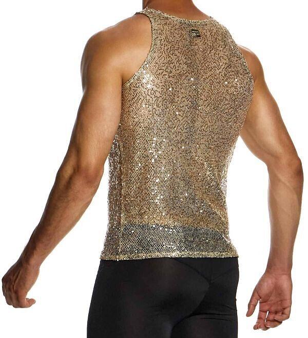 MODUS VIVENDI Harem Tank Top Slim Fit Sleeveless Sequins Gold 19431 B58 - SexyMenUnderwear.com