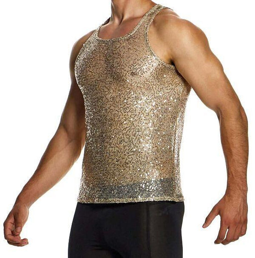 MODUS VIVENDI Harem Tank Top Slim Fit Sleeveless Sequins Gold 19431 B581