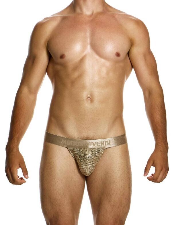 MODUS VIVENDI Harem Thong Slim Fit T - String Shiny Jacquards Sequins Gold 194112