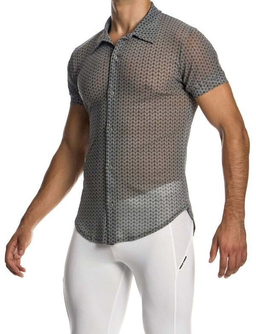 MODUS VIVENDI Illusion Shirt Muscle Fit Elasticated Mesh Chemise Black 04542 79A2