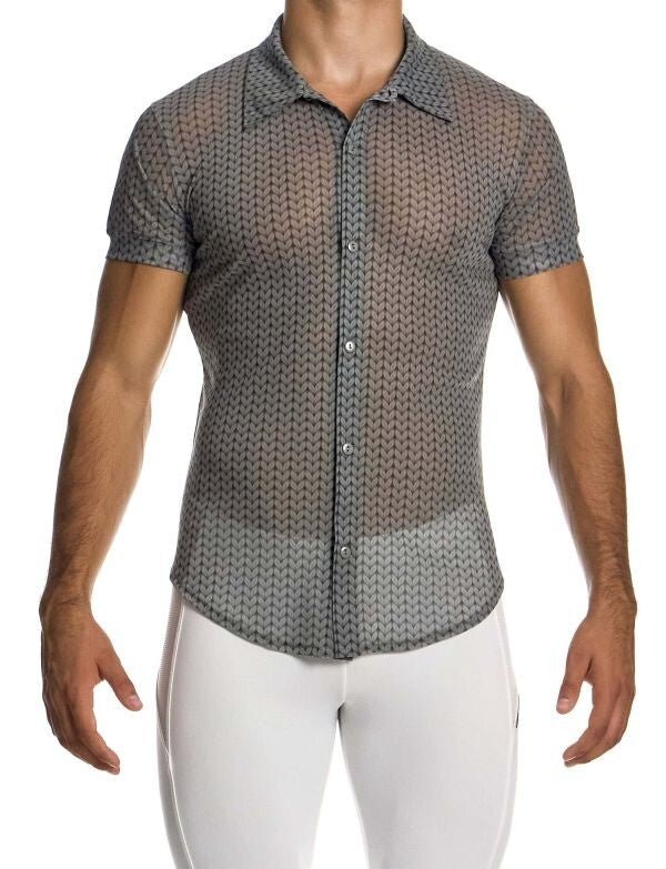 MODUS VIVENDI Illusion Shirt Muscle Fit Elasticated Mesh Chemise Black 04542 79A3