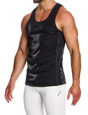 Modus Vivendi Liquid Effect Tank Top Relaxed Fit Sleeveless Shiny BLK 21331 B991